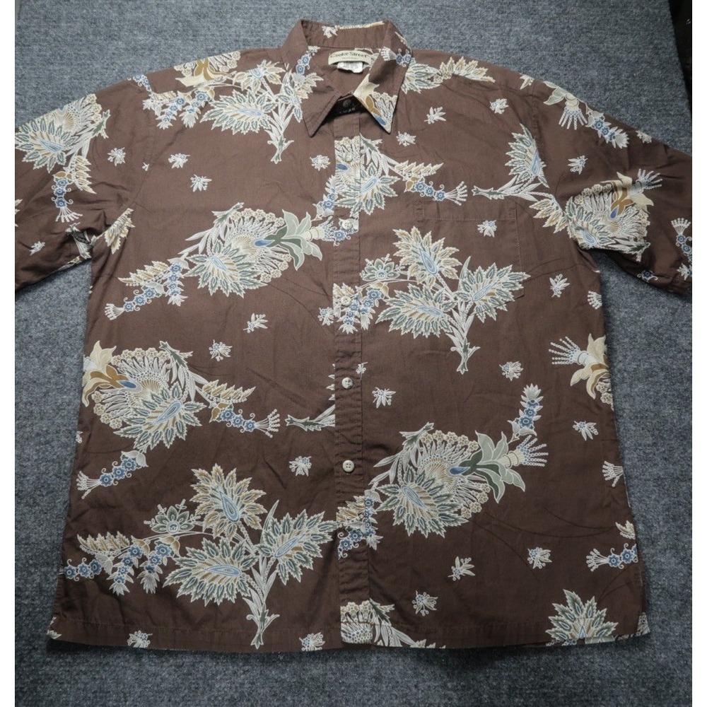Cooke Street Honolulu Hawaiian Aloha Shirt Brown Floral Button Up Men's Sz XL